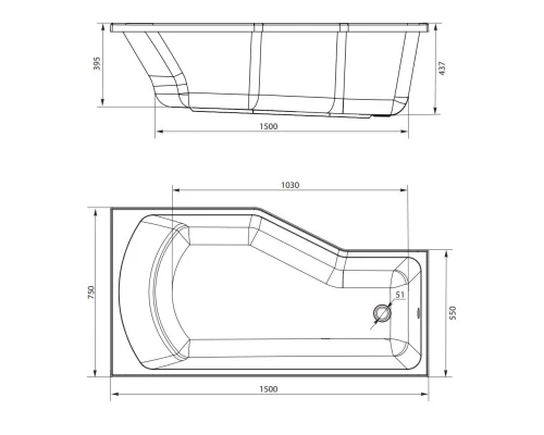 Акриловая ванна 150x75 см Marka One Convey L 01кон1575л
