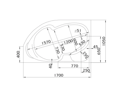 Акриловая ванна 170x105 см L 1Marka Diana 01ди1710л
