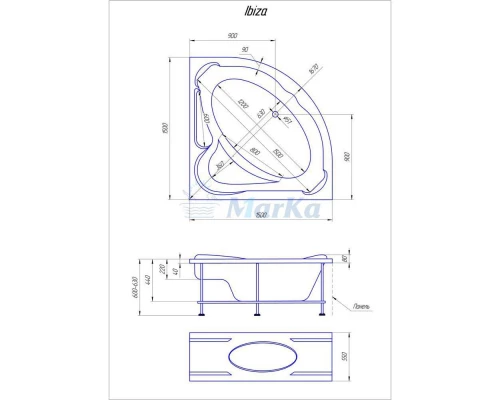 Акриловая ванна 150x150 см 1Marka Ibiza 01иб1515
