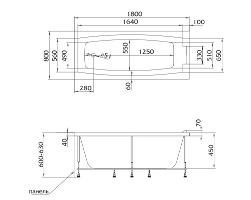 Акриловая ванна 180x80 см Marka One Aelita 01ае1880