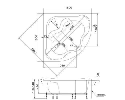 Акриловая ванна 150x150 см Marka One Afrodita 01аф1515