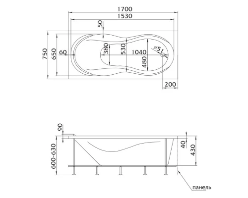 Акриловая ванна 170x75 см Marka One Enna 01эн1775