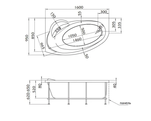 Акриловая ванна 160x95 см L Marka One Julianna 01дж1695л