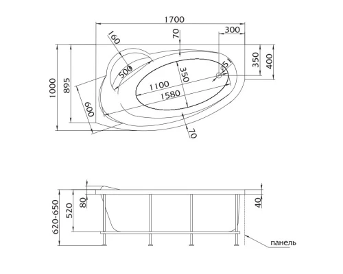 Акриловая ванна 170x100 см R Marka One Julianna 01дж1710п