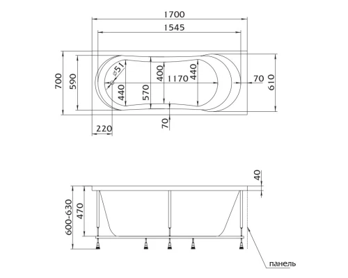 Акриловая ванна 170x70 см Marka One Libra 01ли1770