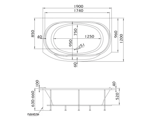 Акриловая ванна 190x120 см Marka One Sirakusa New 01син1912