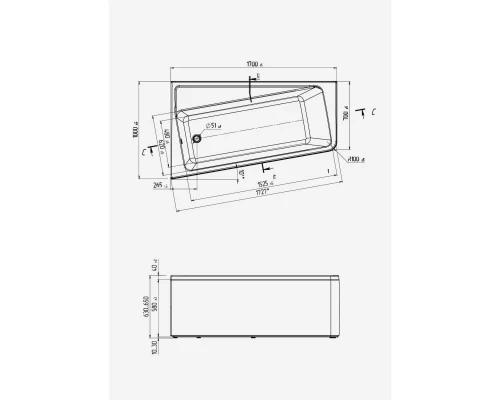 Акриловая ванна 170x100 см L Marka One Direct 01дир1710л