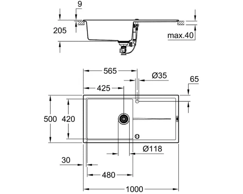 Кухонная мойка Grohe K400 черный 31641AP0