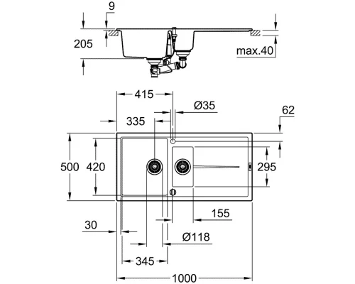 Кухонная мойка Grohe K400 серый 31642AT0