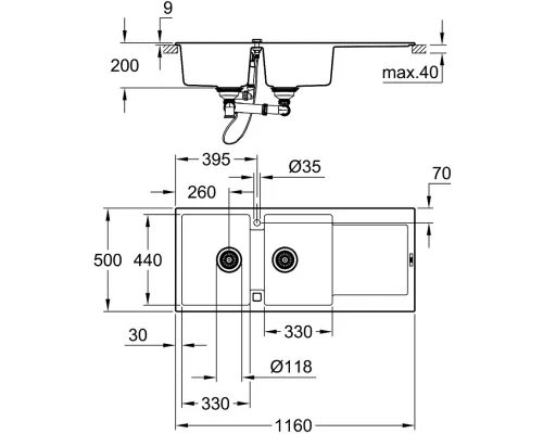 Кухонная мойка Grohe K500 черный 31647AP0