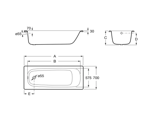 Стальная ванна 120x70 см Roca Contesa 212D06001