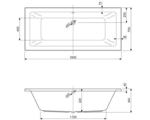 Акриловая ванна 160x70 см Cezares Plane mini PLANE MINI-160-70-42-W37