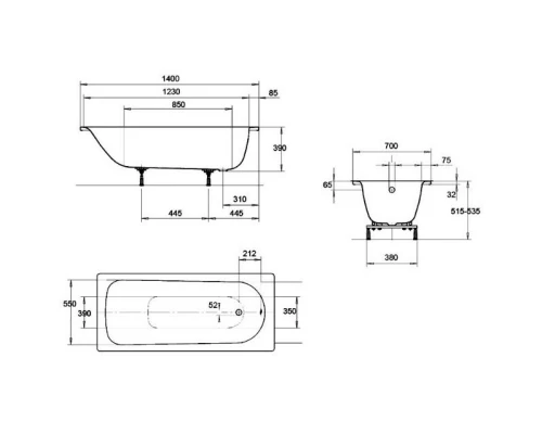 Стальная ванна 140x70 см Kaldewei Eurowa 309-1 Standard
