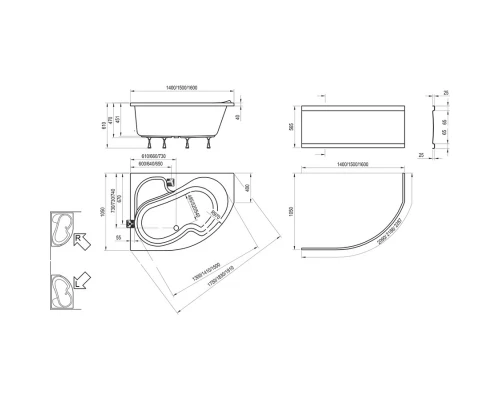 Акриловая ванна 140x105 см L Ravak Rosa I CI01000000