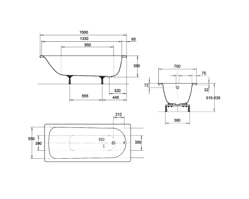 Стальная ванна 150x70 см Kaldewei Eurowa 310-1 Standard