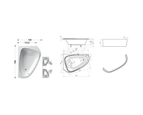 Акриловая асимметричная ванна LoveStory II PU Plus P белая Ravak C781000000