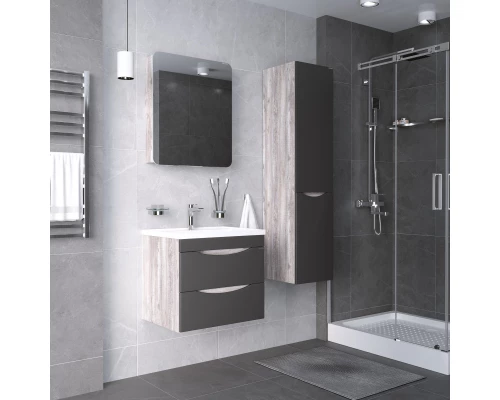 Пенал подвесной бетон пайн/графит матовый с бельевой корзиной L/R Grossman Талис 303507