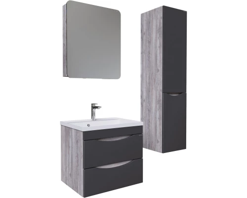 Пенал подвесной бетон пайн/графит матовый с бельевой корзиной L/R Grossman Талис 303507