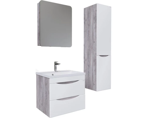 Пенал подвесной бетон пайн/белый глянец с бельевой корзиной L/R Grossman Талис 303508