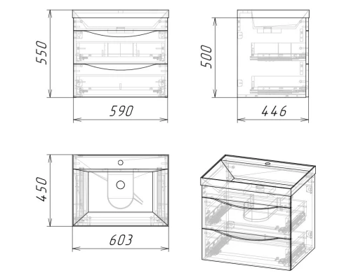 Тумба бетон пайн/белый глянец 59 см Grossman Талис 106010