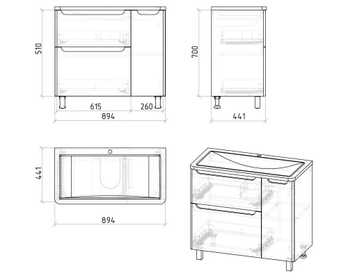 Тумба белый глянец 89,4 см Grossman Адель 109004