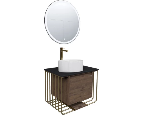 Тумба с раковиной дуб веллингтон/золотой 70 см Grossman Винтаж 107008 + GR-3013