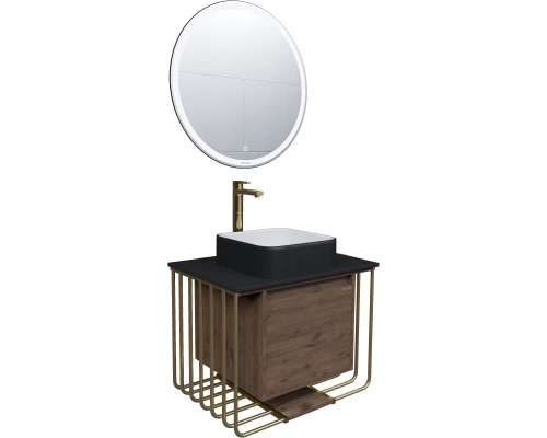 Тумба с раковиной дуб веллингтон/золотой 70 см Grossman Винтаж 107008 + GR4042BW