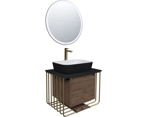 Тумба с раковиной дуб веллингтон/золотой 70 см Grossman Винтаж 107008 + GR-4041BW