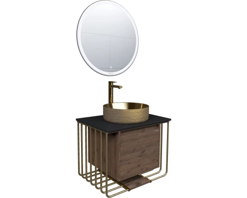 Тумба с раковиной дуб веллингтон/золотой 70 см Grossman Винтаж 107008 + GR-5010GG