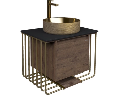 Тумба с раковиной дуб веллингтон/золотой 70 см Grossman Винтаж 107008 + GR-5010GG