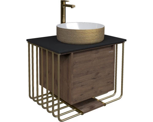 Тумба с раковиной дуб веллингтон/золотой 70 см Grossman Винтаж 107008 + GR-5010GW