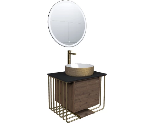 Тумба с раковиной дуб веллингтон/золотой 70 см Grossman Винтаж 107008 + GR-5010GW