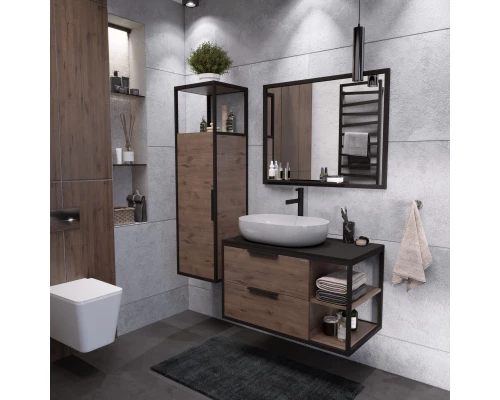 Тумба с раковиной дуб веллингтон/черный 90 см Grossman Лофт 109001 + GR-3015