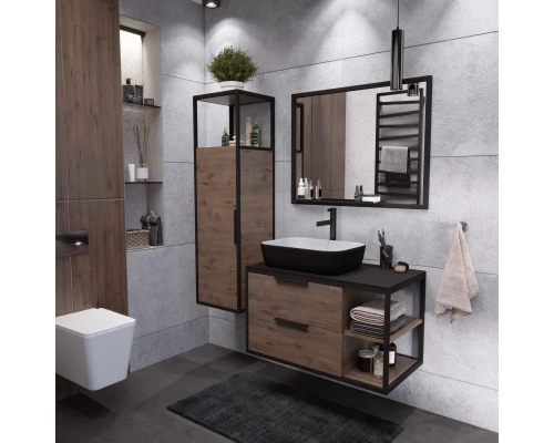 Тумба с раковиной дуб веллингтон/черный 90 см Grossman Лофт 109001 + GR-4041BW