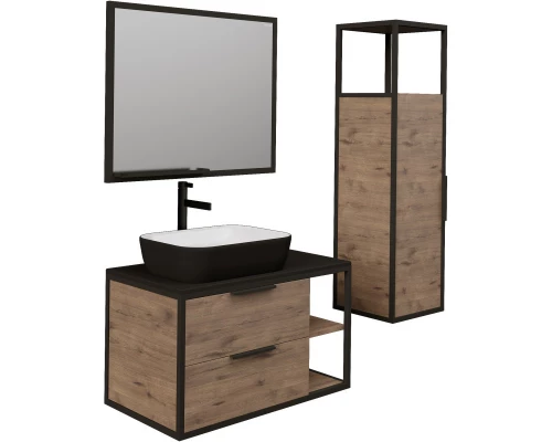 Тумба с раковиной дуб веллингтон/черный 90 см Grossman Лофт 109001 + GR-4041BW