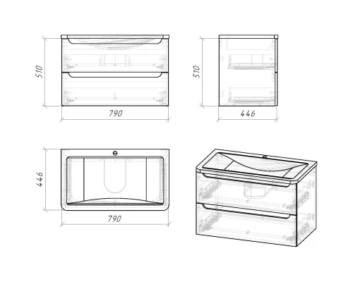 Тумба с раковиной белый глянец 79,7 см Grossman Адель 108003 + 4627173210249