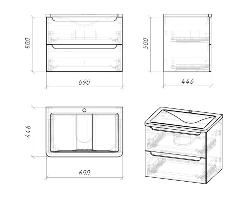 Комплект мебели белый глянец 70 см Grossman Адель 107006 + 4627173210232 + 207004