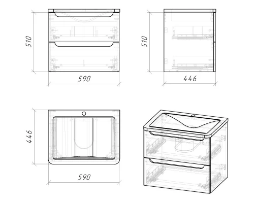 Комплект мебели белый глянец 60 см Grossman Адель 106006 + 4627173210225 + 206004