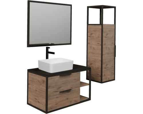 Тумба с раковиной дуб веллингтон/черный 90 см Grossman Лофт 109001 + GR-3016