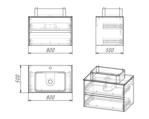 Комплект мебели светлый цемент 80 см Grossman Эдванс 108010 + GR-3016 + 208007