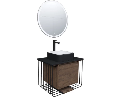 Тумба с раковиной дуб веллингтон/черный матовый 70 см Grossman Винтаж 107007 + GR4042BW
