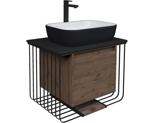 Тумба с раковиной дуб веллингтон/черный матовый 70 см Grossman Винтаж 107007 + GR-4041BW