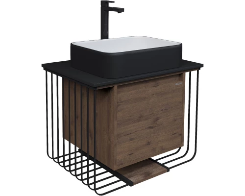 Тумба с раковиной дуб веллингтон/черный матовый 70 см Grossman Винтаж 107007 + GR-4043BW