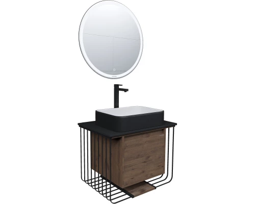 Тумба с раковиной дуб веллингтон/черный матовый 70 см Grossman Винтаж 107007 + GR-4043BW