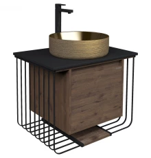 Тумба с раковиной дуб веллингтон/черный матовый 70 см Grossman Винтаж 107007 + GR-5010GG