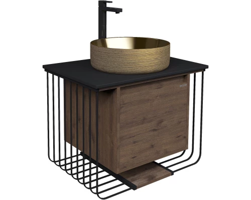 Тумба с раковиной дуб веллингтон/черный матовый 70 см Grossman Винтаж 107007 + GR-5010GG