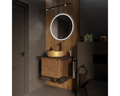 Тумба с раковиной дуб веллингтон/черный матовый 70 см Grossman Винтаж 107007 + GR-5010GG