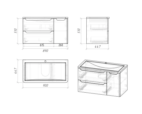 Комплект мебели белый глянец 90,1 см Grossman Адель 109003 + 4627173210256 + 209004