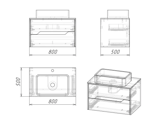 Тумба с раковиной дуб винтаж/графит 80 см Grossman Лайф 108015 + GR-3016