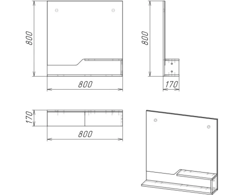 Комплект мебели дуб винтаж/графит 80 см Grossman Лайф 108015 + GR-3016 + 208008